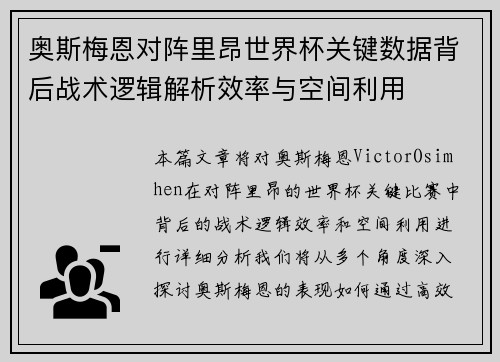 奥斯梅恩对阵里昂世界杯关键数据背后战术逻辑解析效率与空间利用