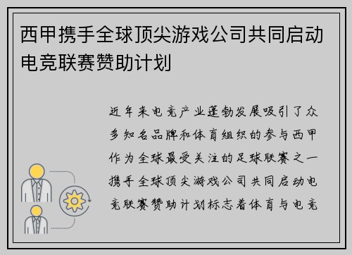 西甲携手全球顶尖游戏公司共同启动电竞联赛赞助计划 西甲携手全球顶尖游戏公司共同启动电竞联赛赞助计划