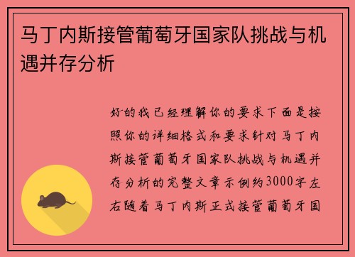 马丁内斯接管葡萄牙国家队挑战与机遇并存分析